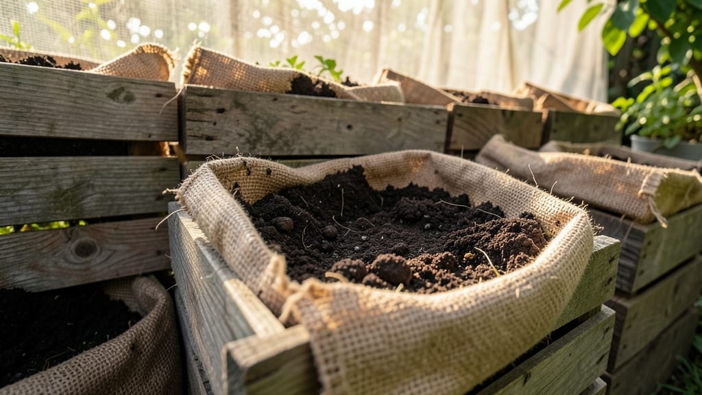 Wooden Crates with Burlap Liners