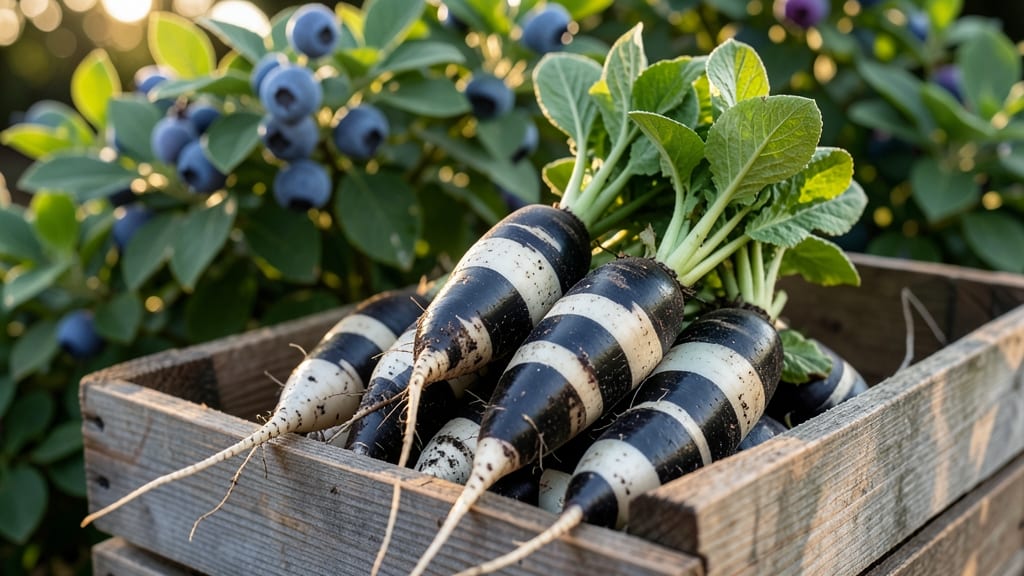 Radishes with Black and White Stripes